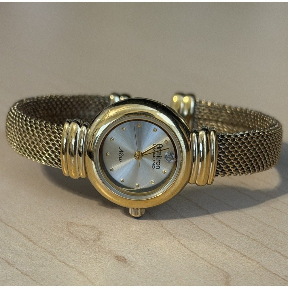 Armitron Ladies Gold Tone Watch Diamond Accent Quartz Japan Water Resistant